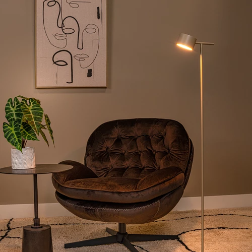 Lucide GIAN - Vloerlamp - LED Dimb. - 1x9W 2700K - Taupe - sfeer 1